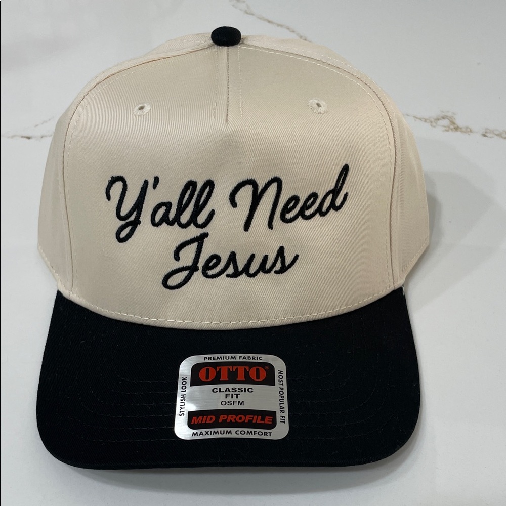 Y’All NEED JESUS Black and Cream Embroidered Cap / Trucker